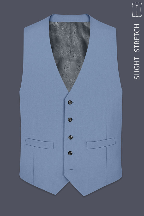 Harbor-Waterloo Blue Diamond Textured Wool Rich Slight Stretch Waistcoat