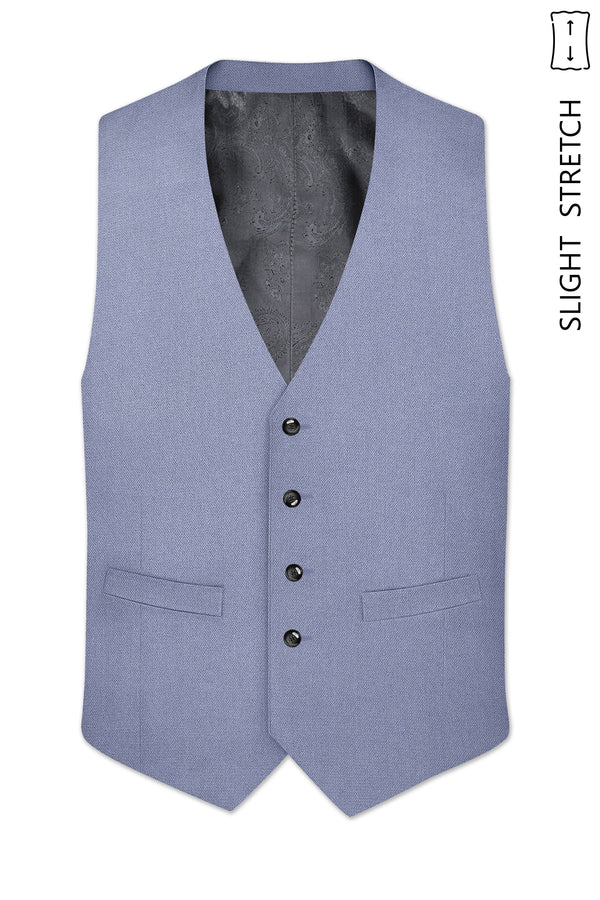 Harbor-Waterloo Blue Diamond Textured Wool Rich Slight Stretch Waistcoat