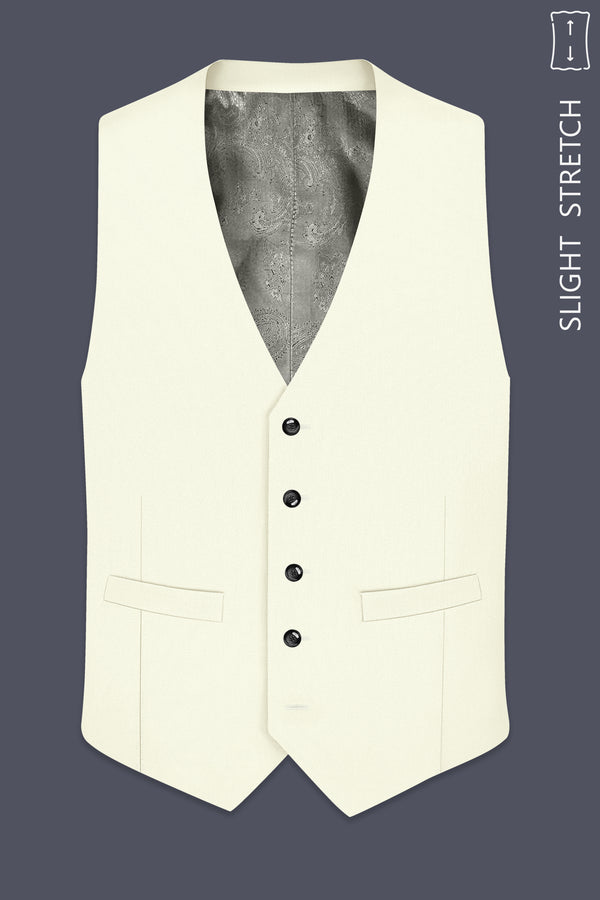 Ecru-Merino Off White Diamond Textured Wool Rich Slight Stretch Waistcoat