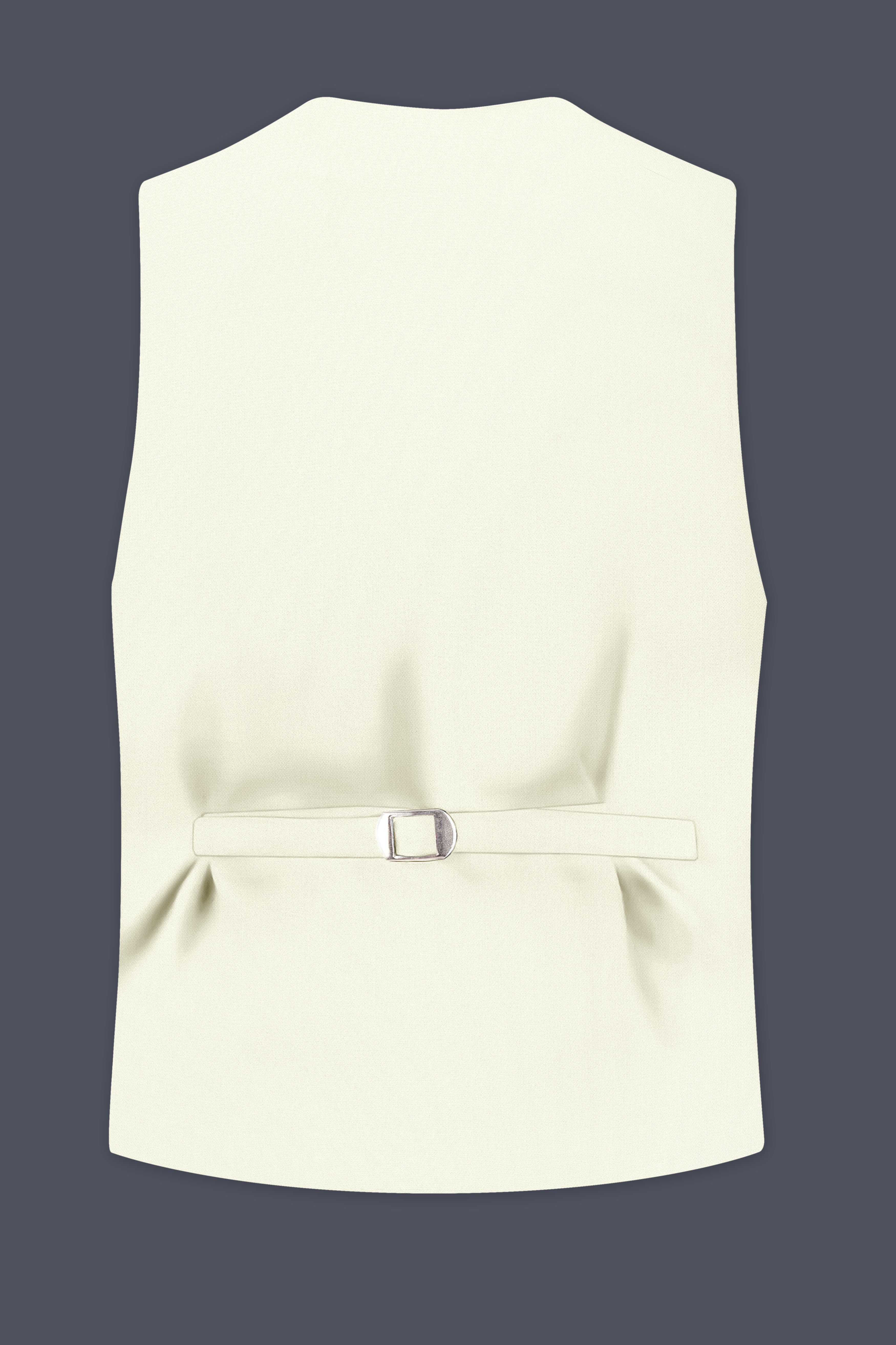 Ecru-Merino Off White Diamond Textured Wool Rich Slight Stretch Waistcoat