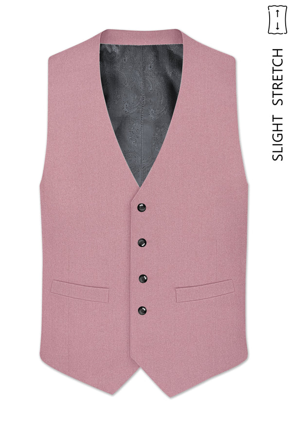 Aurore-Brandy Rose Pink Diamond Textured Wool Rich Slight Stretch Waistcoat