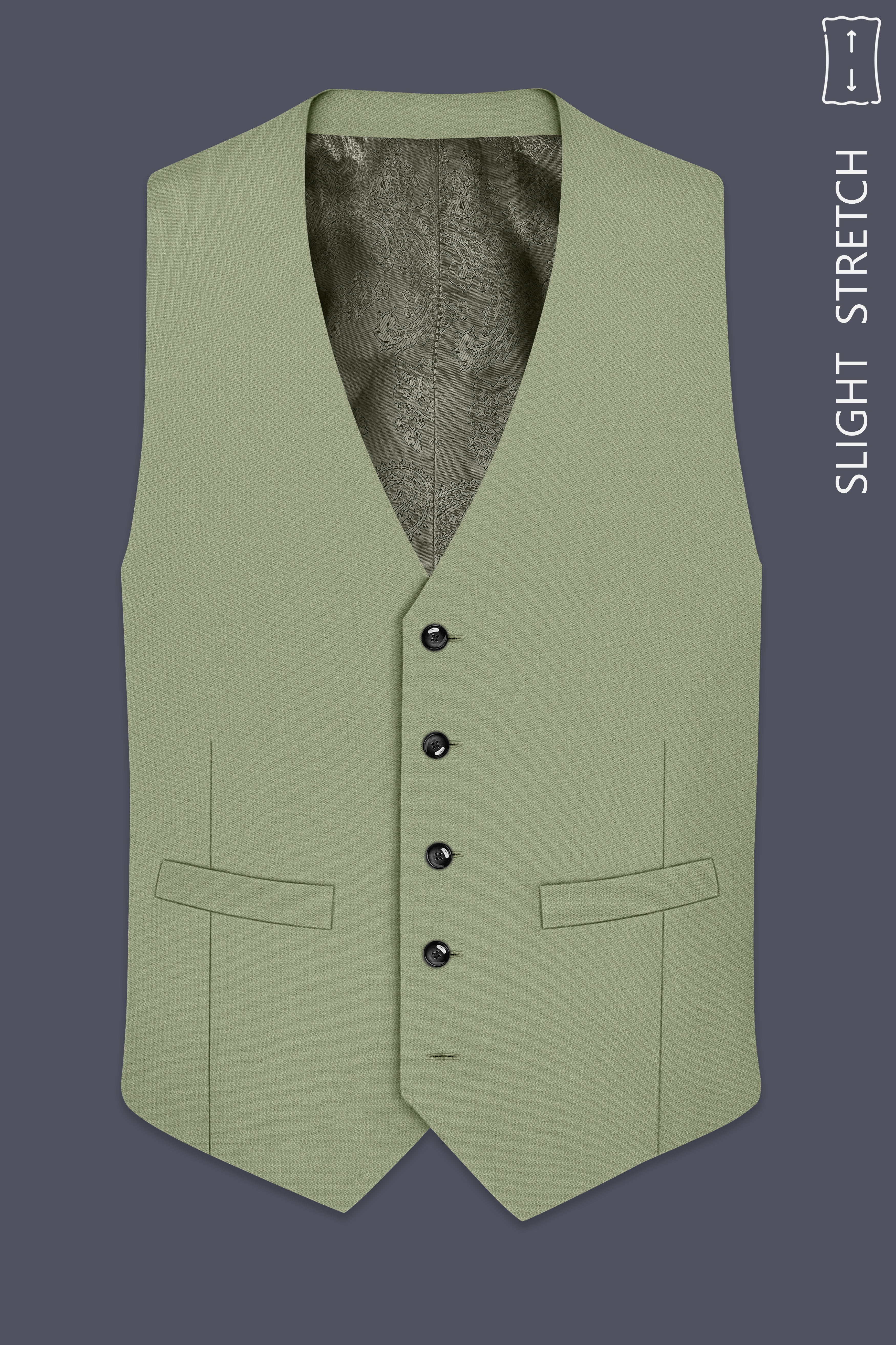 Verdo-Pablo Green Diamond Textured Wool Rich Slight Stretch Waistcoat