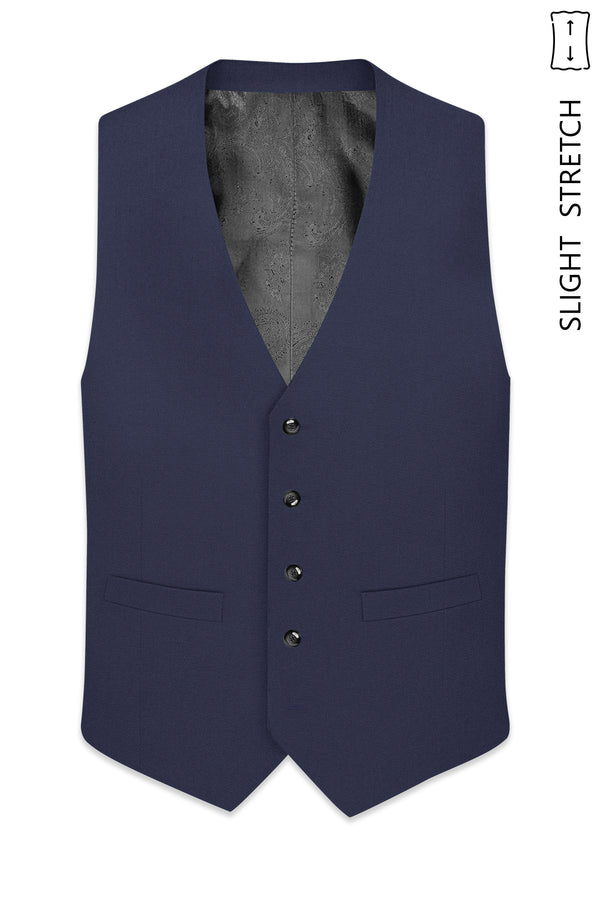 Noctis-Cinder Blue Diamond Textured Wool Rich Slight Stretch Waistcoat