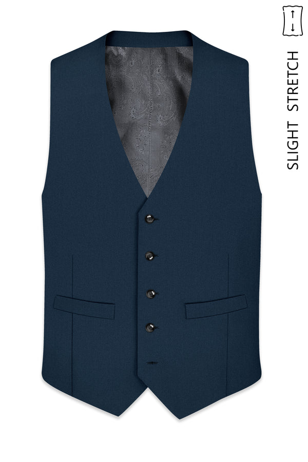 Noctis-Cinder Blue Diamond Textured Wool Rich Slight Stretch Waistcoat