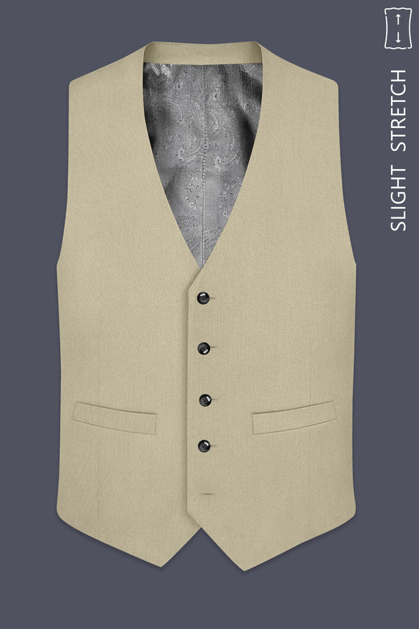 Cedar-Tallow Green Diamond Textured Wool Rich Slight Stretch Waistcoat