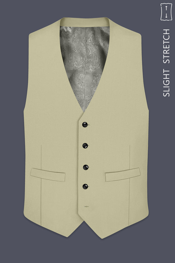 Cedar-Tallow Green Diamond Textured Wool Rich Slight Stretch Waistcoat
