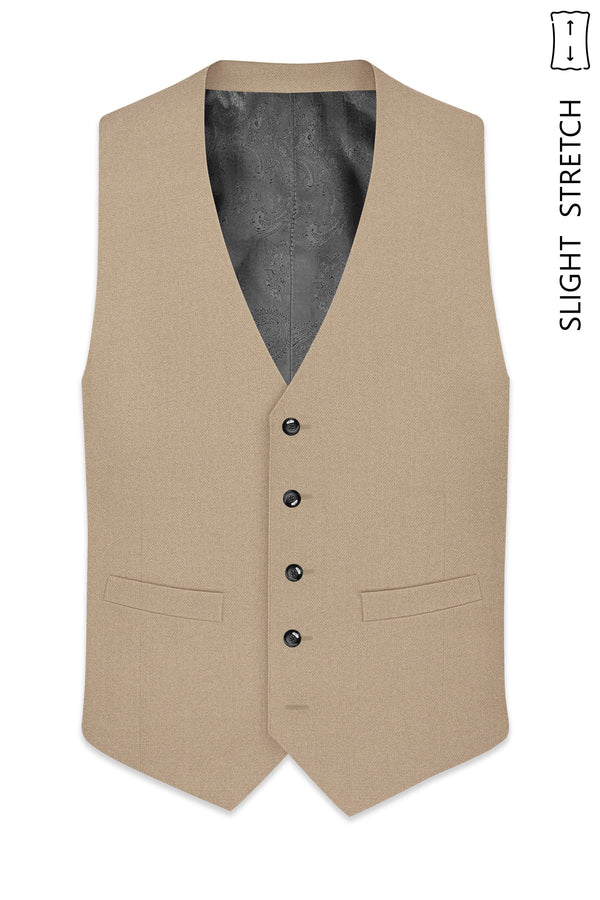 Sable-Mongoose Cream Diamond Textured Wool Rich Slight Stretch Waistcoat
