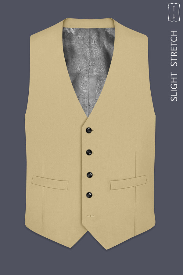 Sable-Mongoose Cream Diamond Textured Wool Rich Slight Stretch Waistcoat