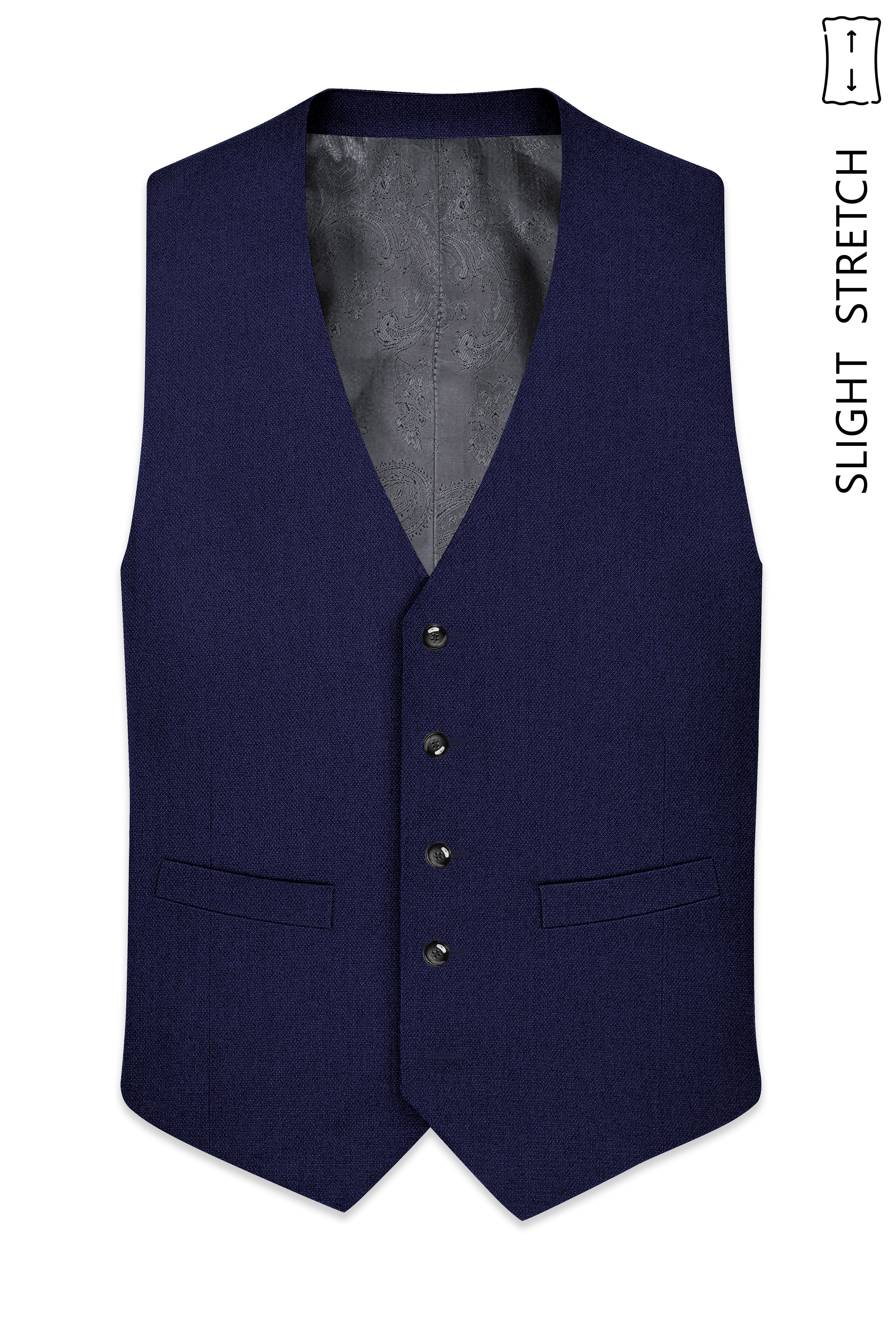 Orion-Vulcan Blue Diamond Textured Wool Rich Slight Stretch Waistcoat