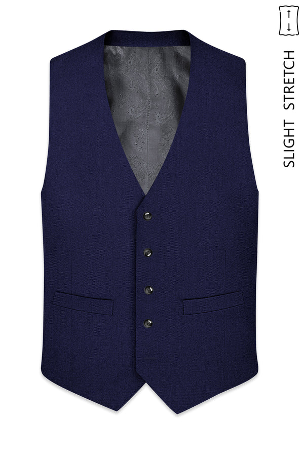Orion-Vulcan Blue Diamond Textured Wool Rich Slight Stretch Waistcoat
