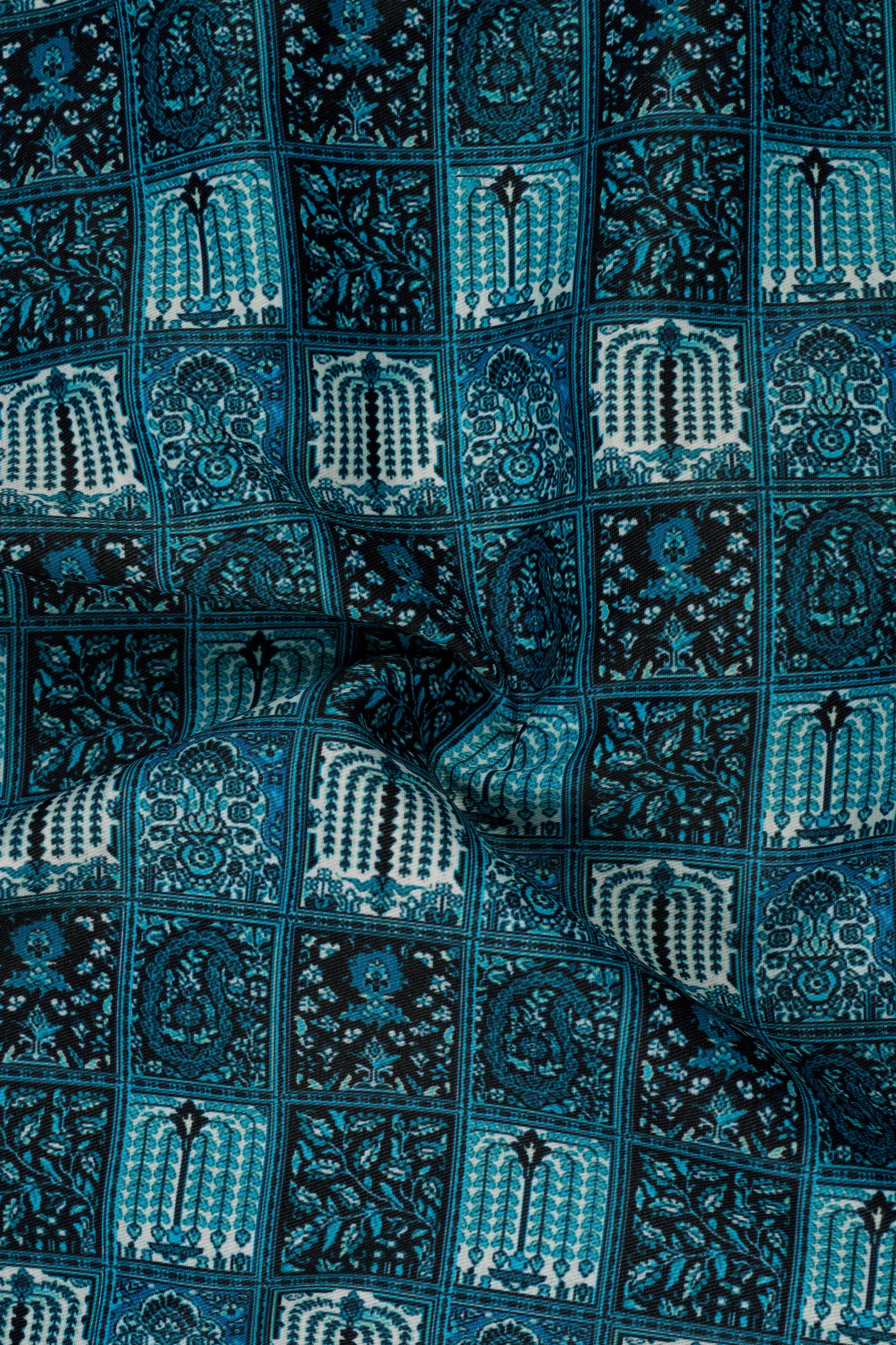 Zenith-Astronaut Blue Geometric Mosaic Printed Wool Rich Waistcoat