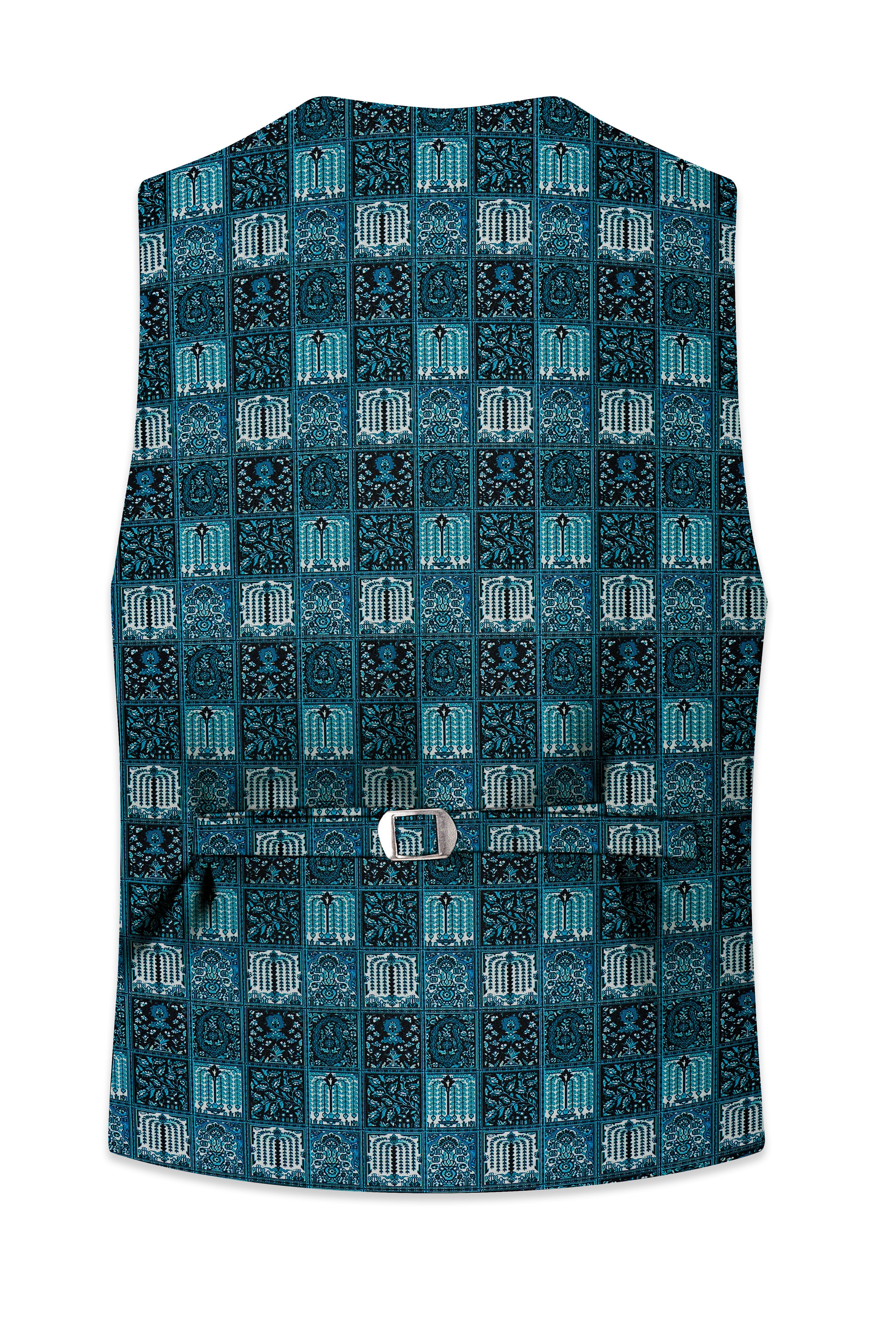 Zenith-Astronaut Blue Geometric Mosaic Printed Wool Rich Waistcoat