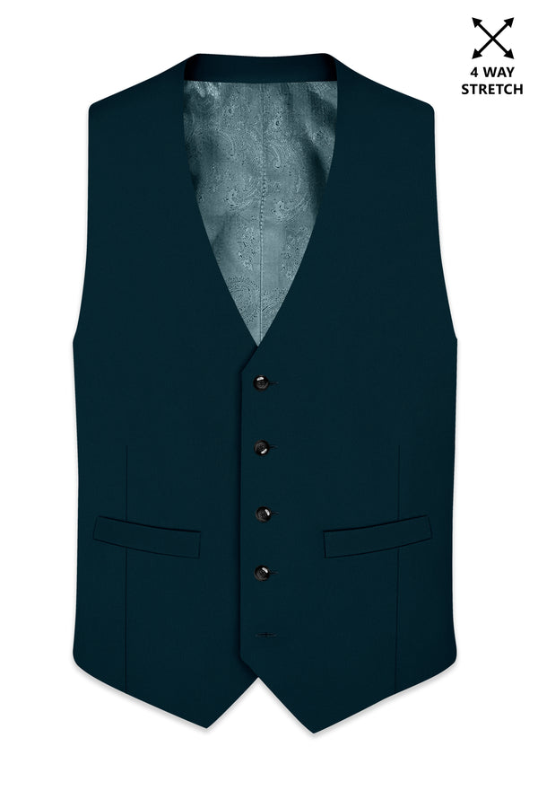 Zephyr-Korean Teal Green 4-Way Stretch Wrinkle-Free Wool Rich Waistcoat