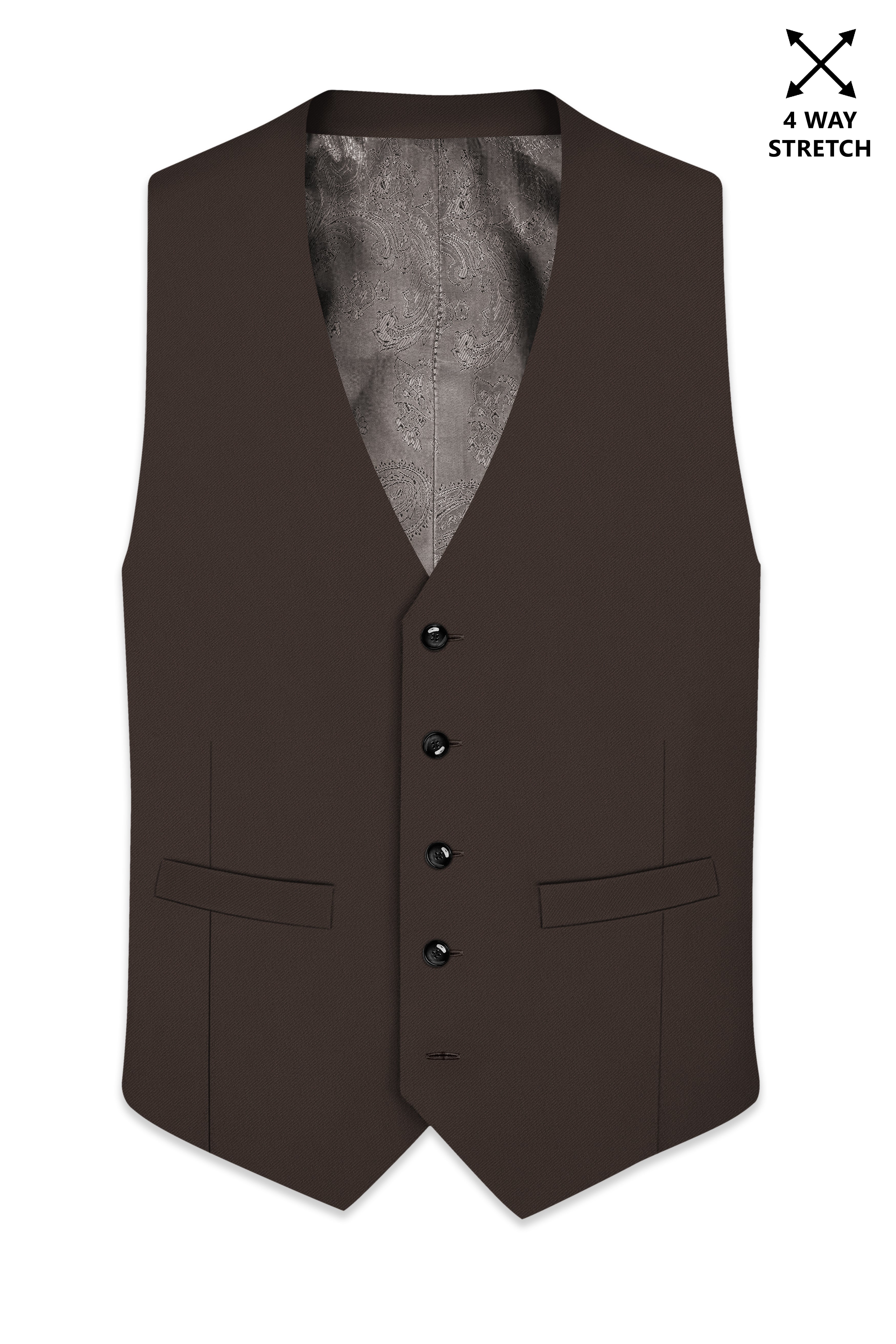 Serein-Korean Taupe Brown 4-Way Stretch Wrinkle-Free Wool Rich Waistcoat
