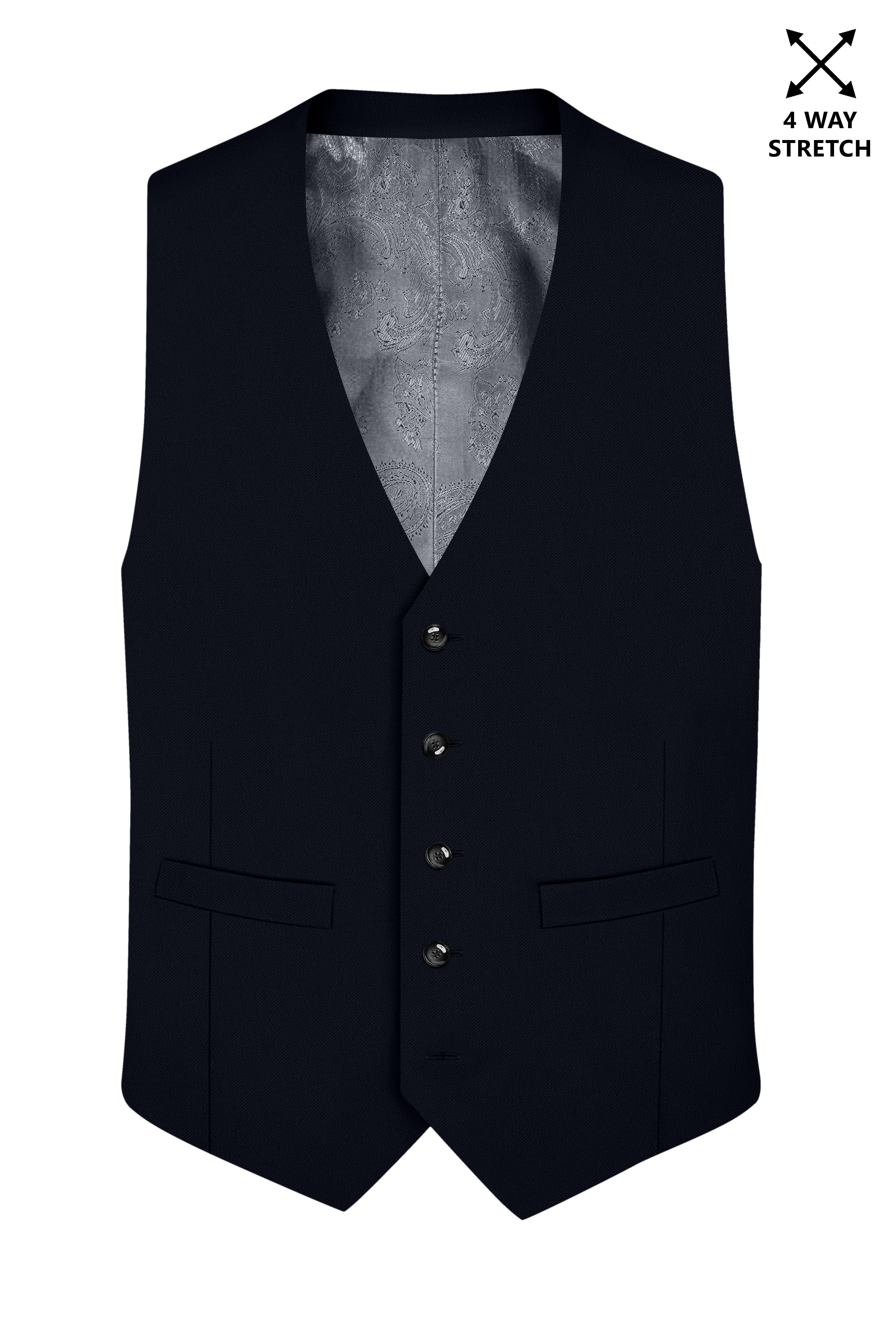 Nero-Korean Tealish Navy 4-Way Stretch Wrinkle-Free Wool Rich Waistcoat