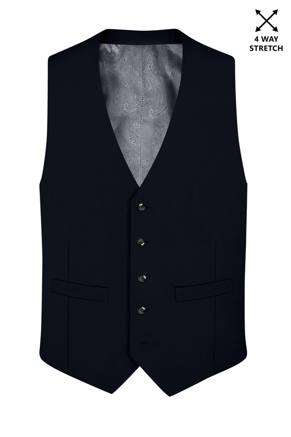 Nero-Korean Tealish Navy 4-Way Stretch Wrinkle-Free Wool Rich Waistcoat