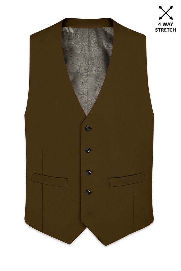 Terra-Korean Tumbleweed Brown 4-Way Stretch Wrinkle-Free Wool Rich Waistcoat