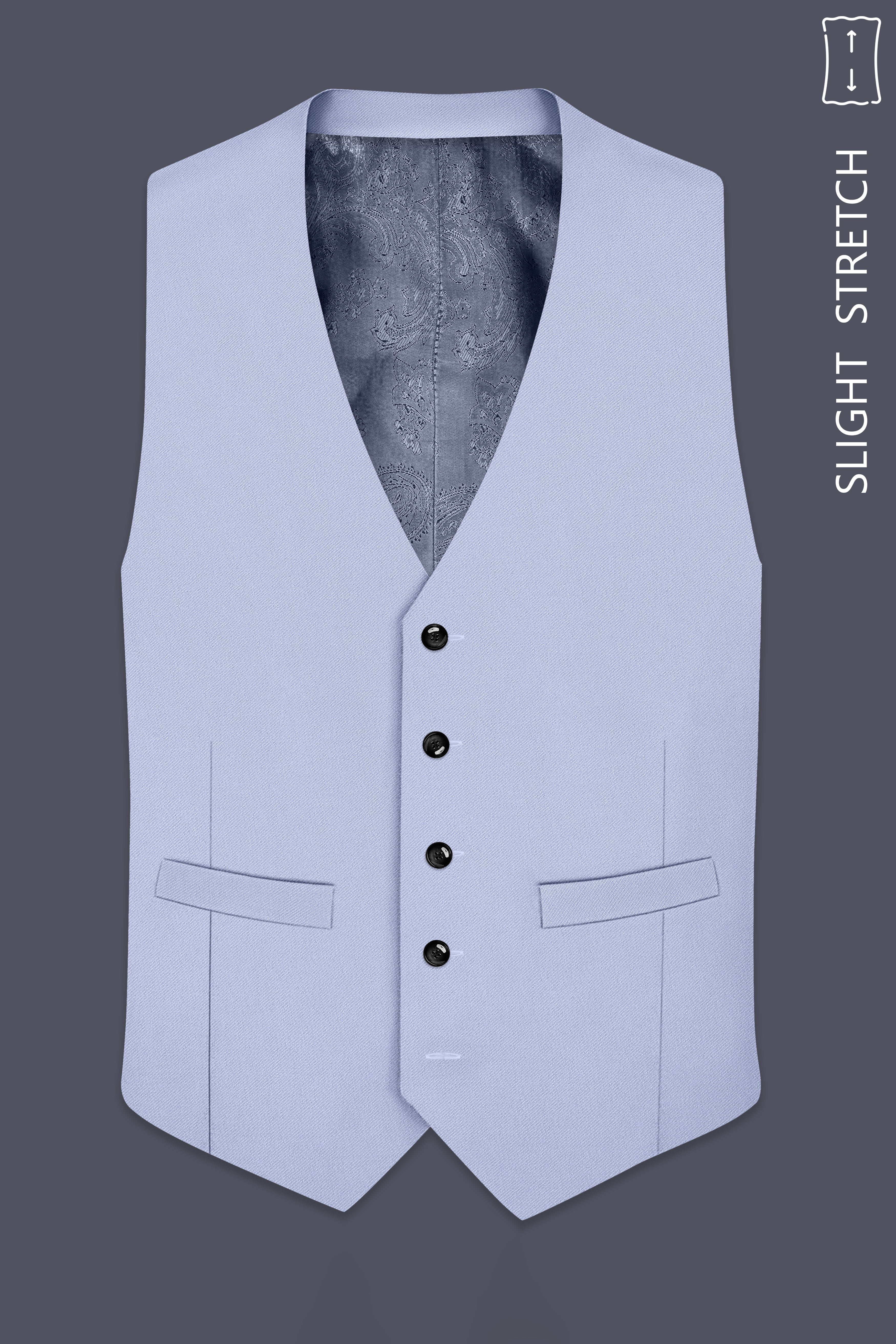 Azure-Periwinkle Blue Wool Rich Slight Stretch Waistcoat