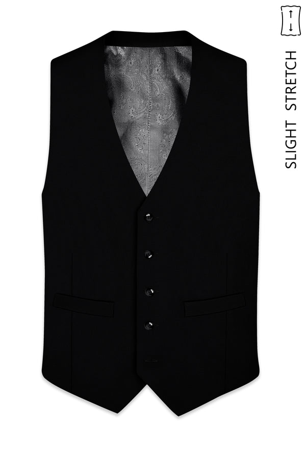 Noir-Jade Black Wool Rich Slight Stretch Waistcoat