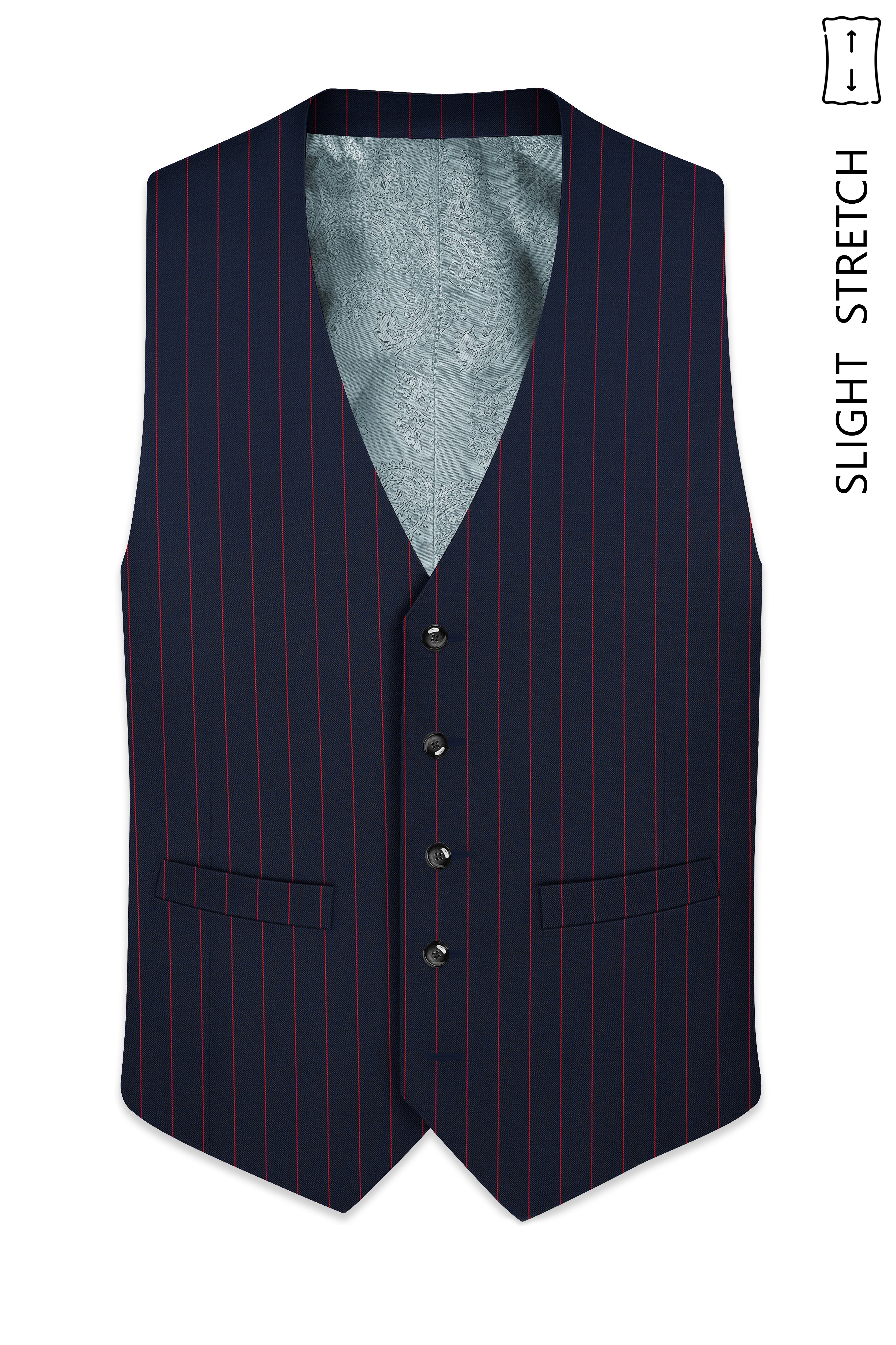 Striata-Haiti Blue And Brick Pink Chalk Striped Wool Rich Slight Stretch Waistcoat
