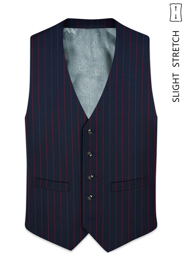 Striata-Haiti Blue And Brick Pink Chalk Striped Wool Rich Slight Stretch Waistcoat