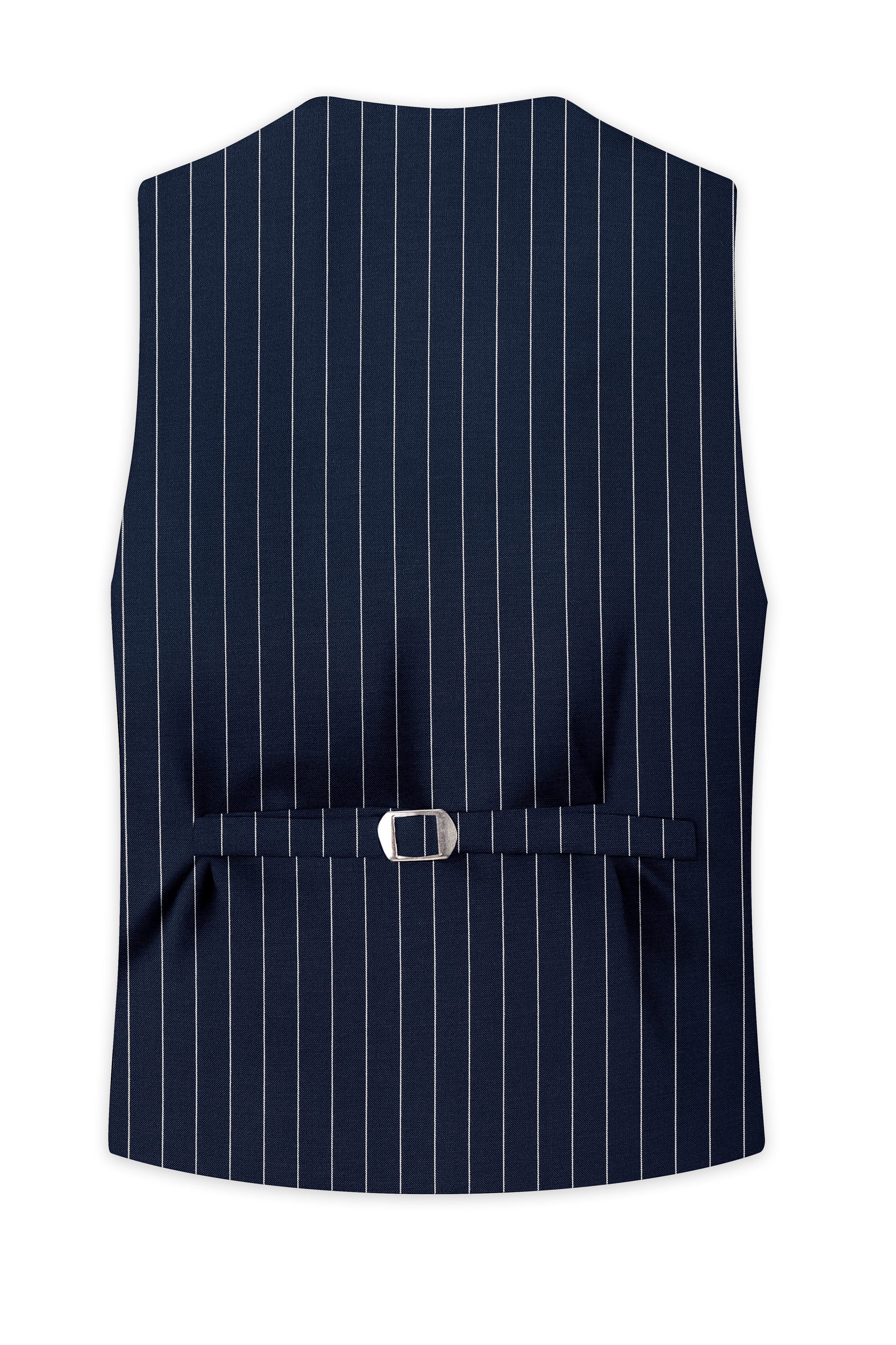 Azureon-Firefly Blue And Bright White Chalk Striped Wool Rich Slight Stretch Waistcoat
