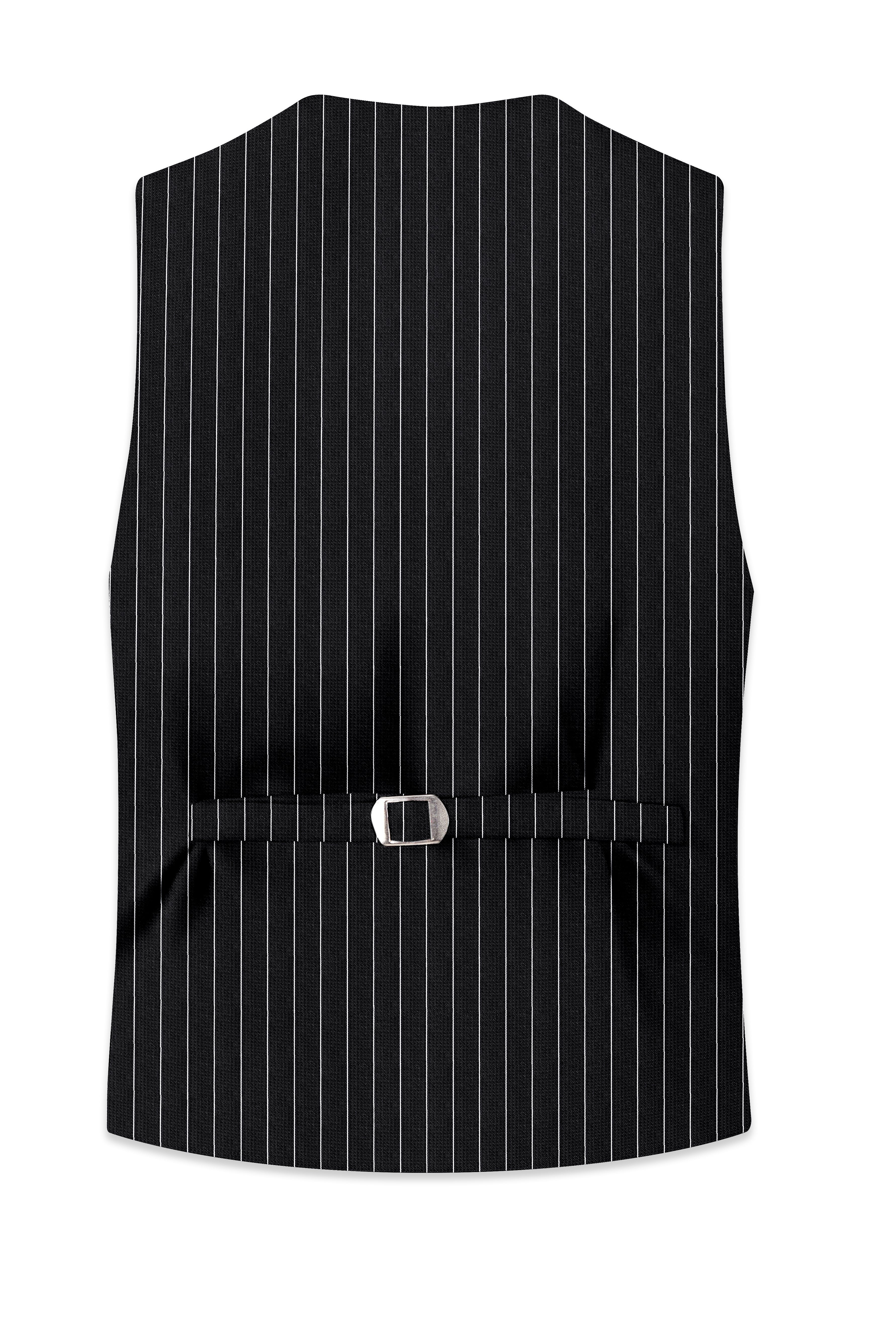 Viceroy-Jade Black And Bright White Chalk Striped Wool Rich Slight Stretch Waistcoat