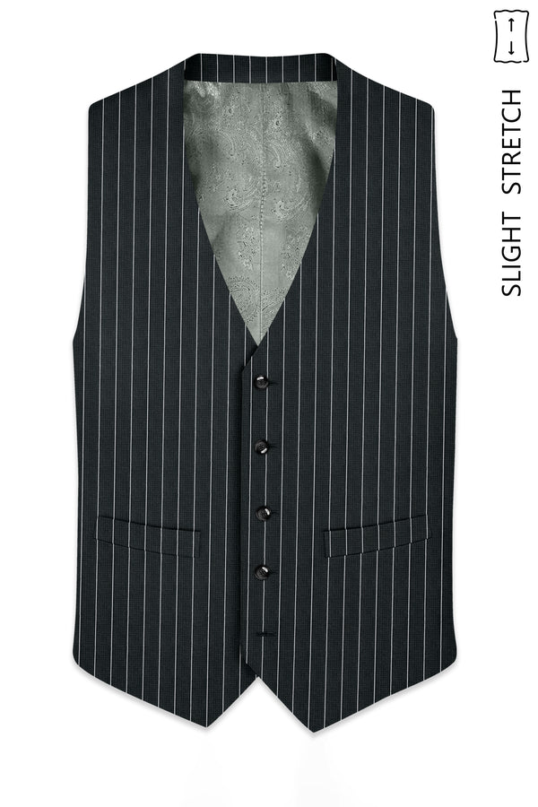 Viceroy-Hunter Green And Bright White Chalk Striped Wool Rich Slight Stretch Waistcoat