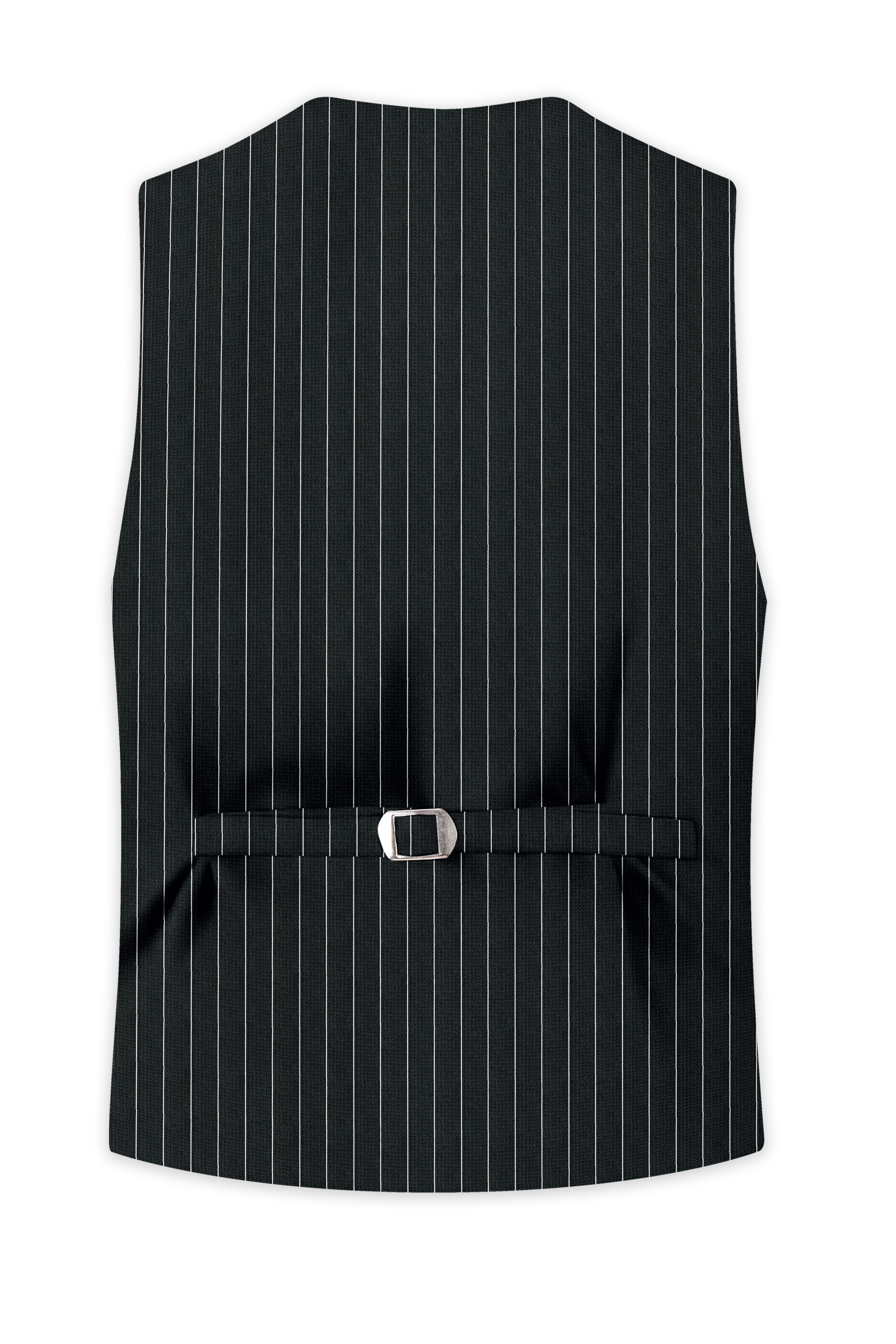 Viceroy-Hunter Green And Bright White Chalk Striped Wool Rich Slight Stretch Waistcoat