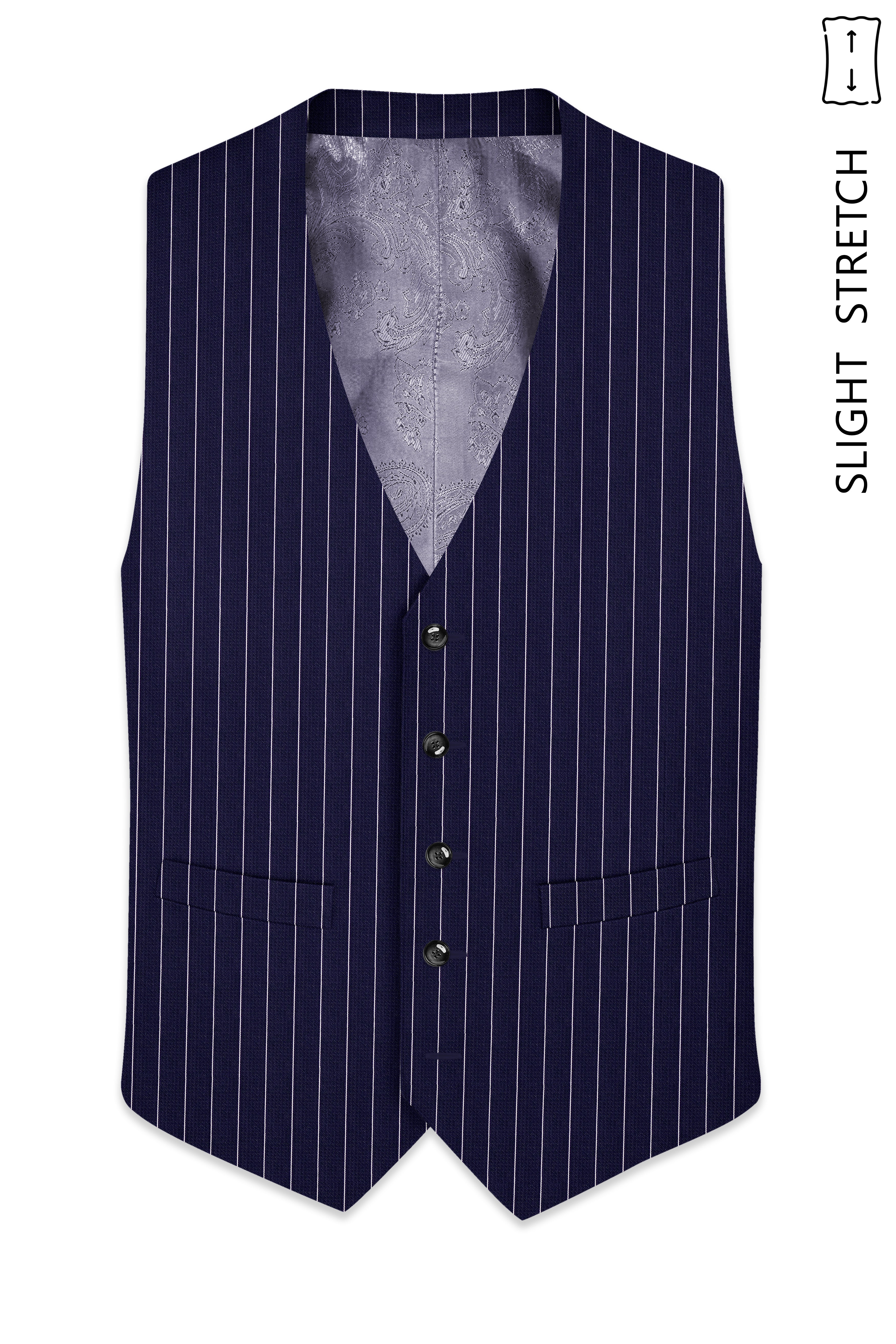 Jade Black and White Stripes Premium Wool-Blend Wedding Waistcoats
