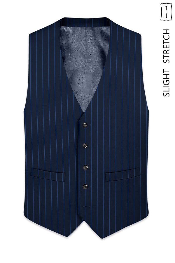 Strivon-Tealish Blue Chalk Striped Wool Rich Slight Stretch Waistcoat