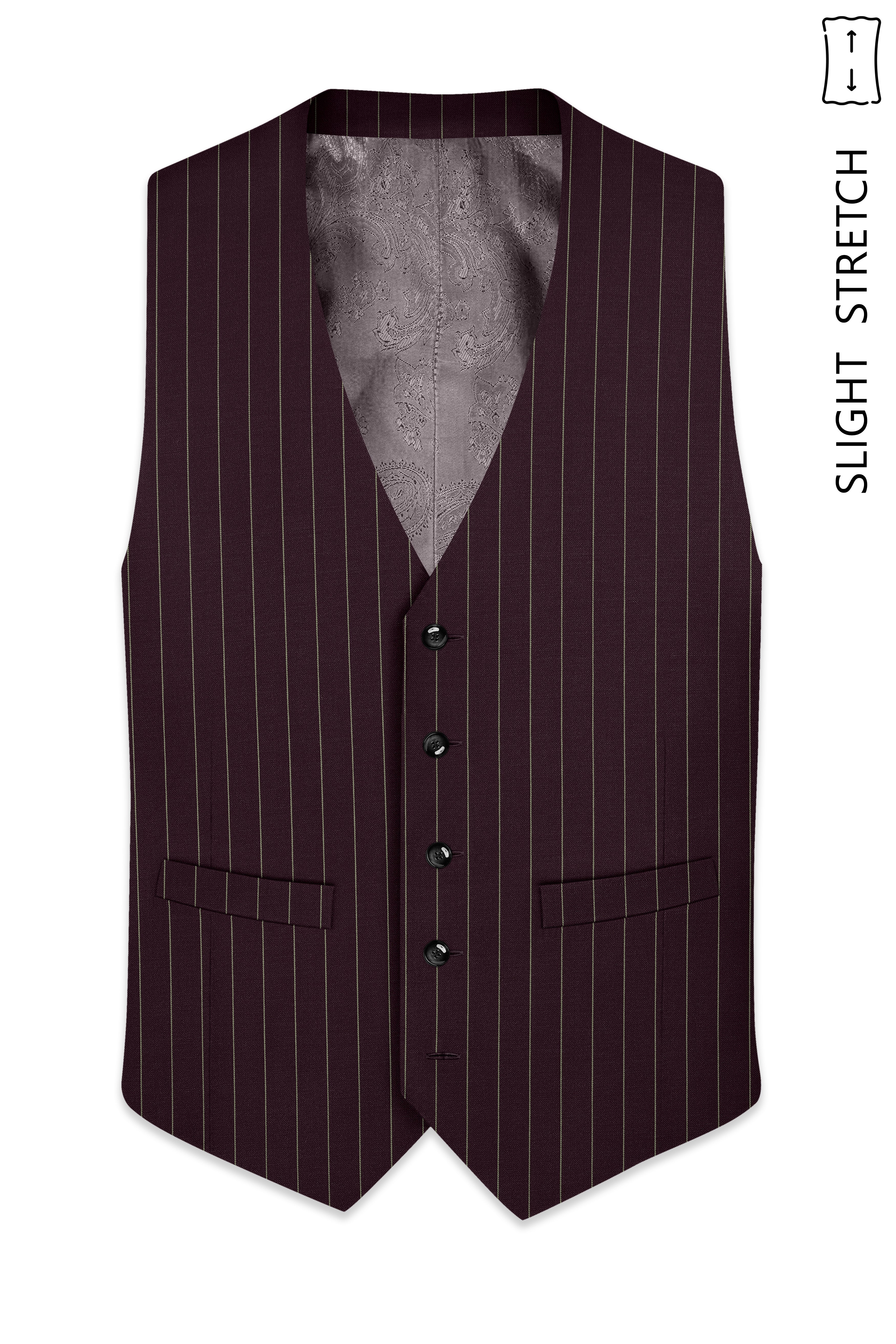Valiant-Seal Maroon And Bright White Chalk Striped Wool Rich Slight Stretch Waistcoat