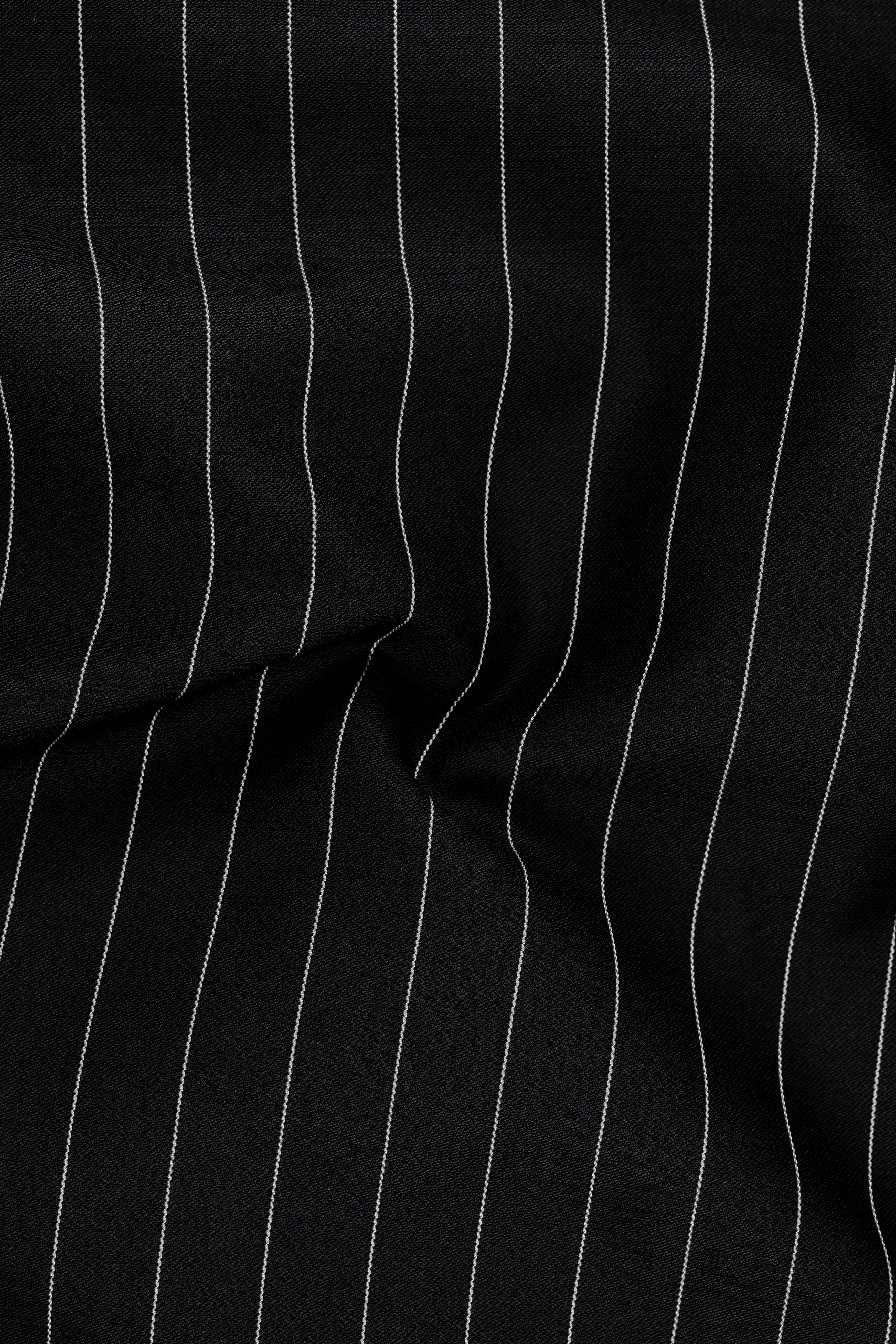 Veritas-Jade Black And Bright White Pin Striped Wool Rich Slight Stretch Waistcoat