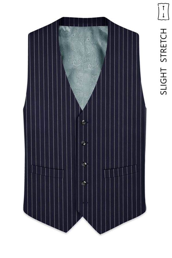 Aurelius-Cinder Blue Bright White Chalk Striped Wool Rich Slight Stretch Waistcoat