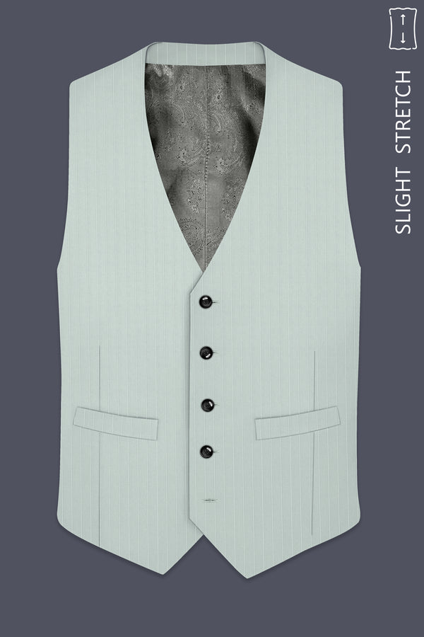 Halcyon-Pale Slate Green Herringbone Striped Wool Rich Slight Stretch Waistcoat