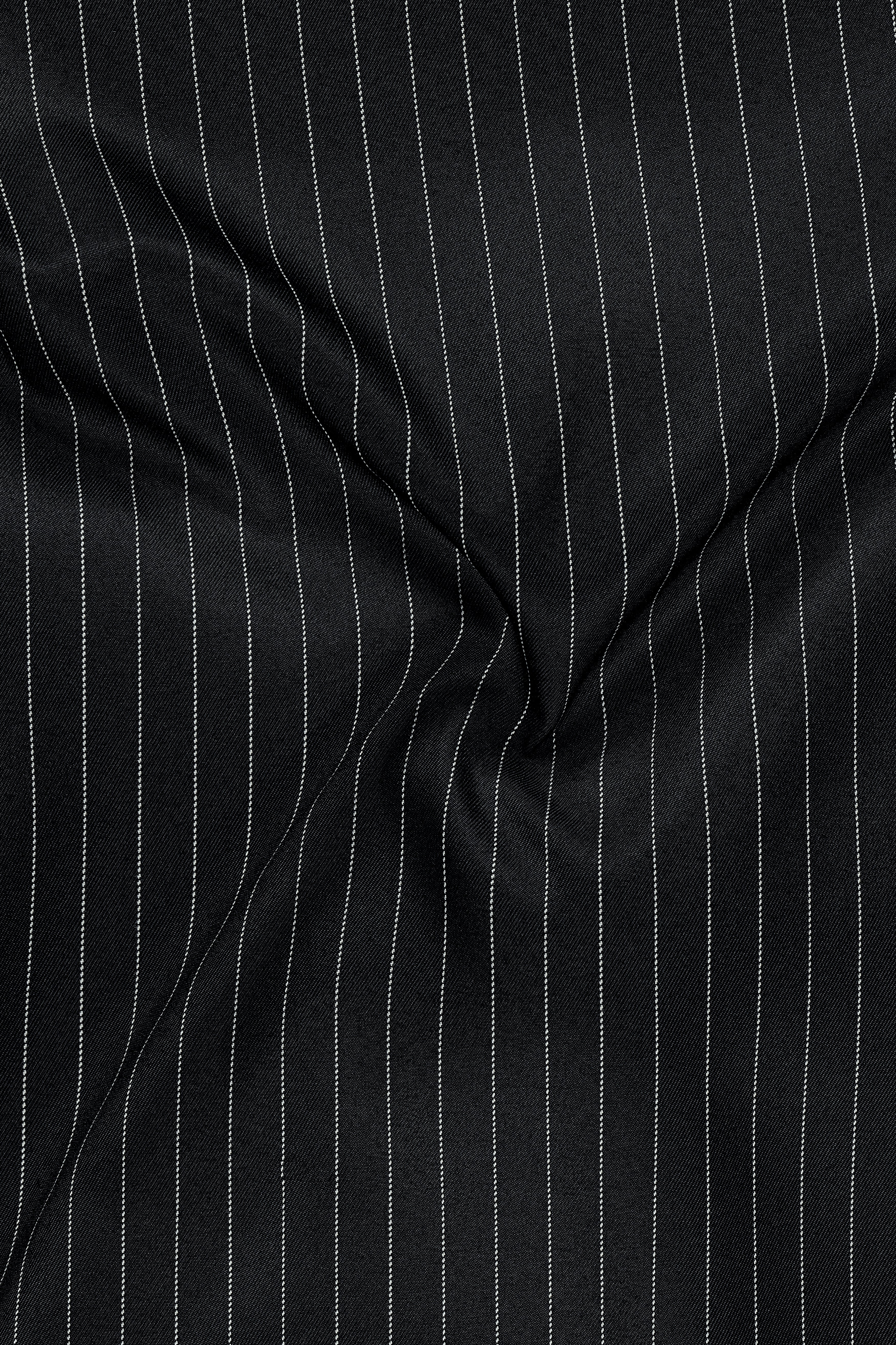 Strivon-Jade Black And Bright White Chalk Striped Wool Rich Slight Stretch Waistcoat
