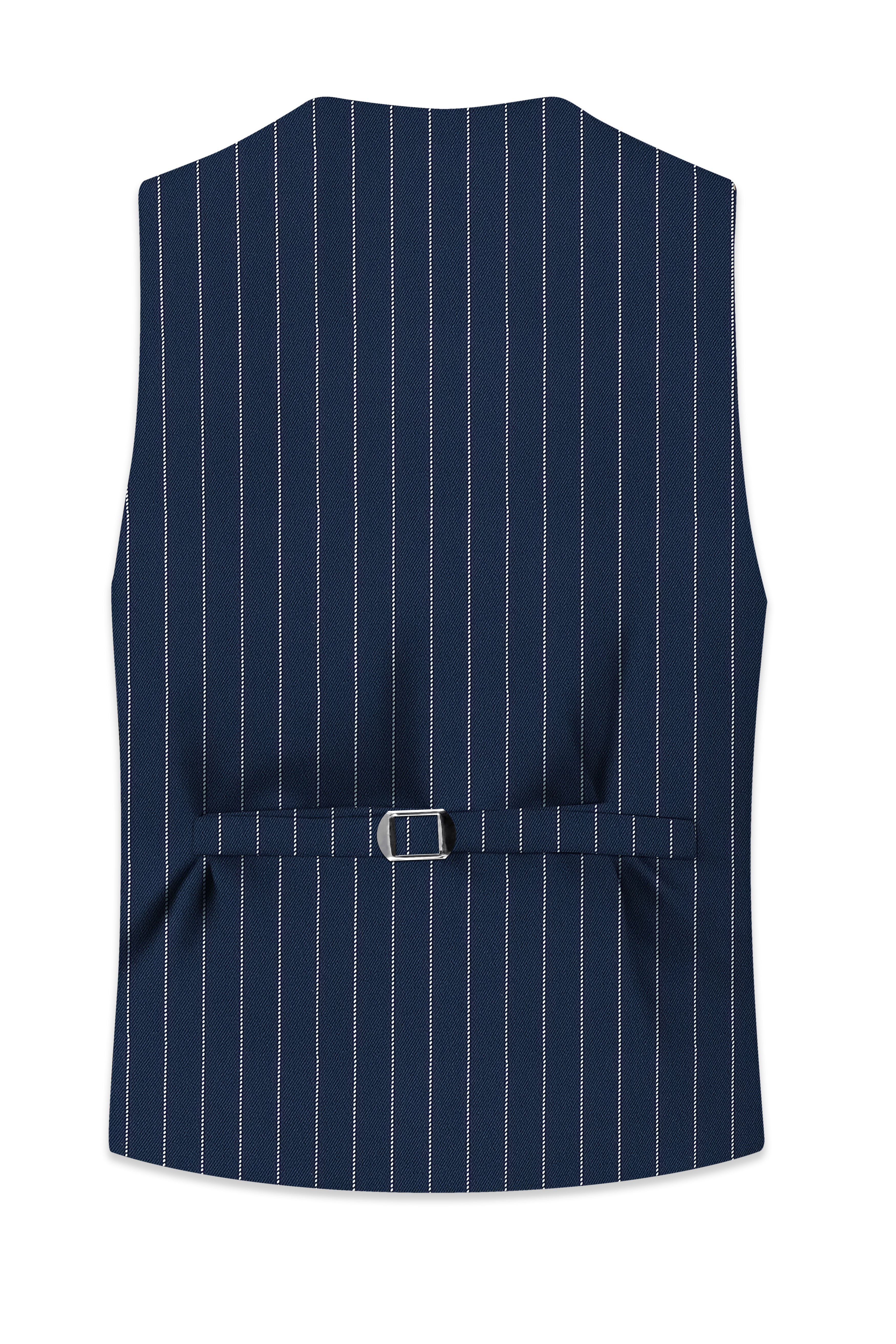 Veritus-Zodiac Blue And Bright White Chalk Striped Wool Rich Slight Stretch Waistcoat