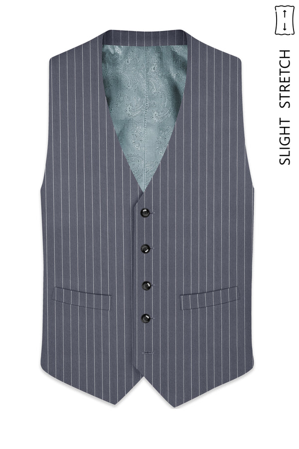 Monarch-Shark Gray And Bright White Chalk Striped Wool Rich Slight Stretch Waistcoat