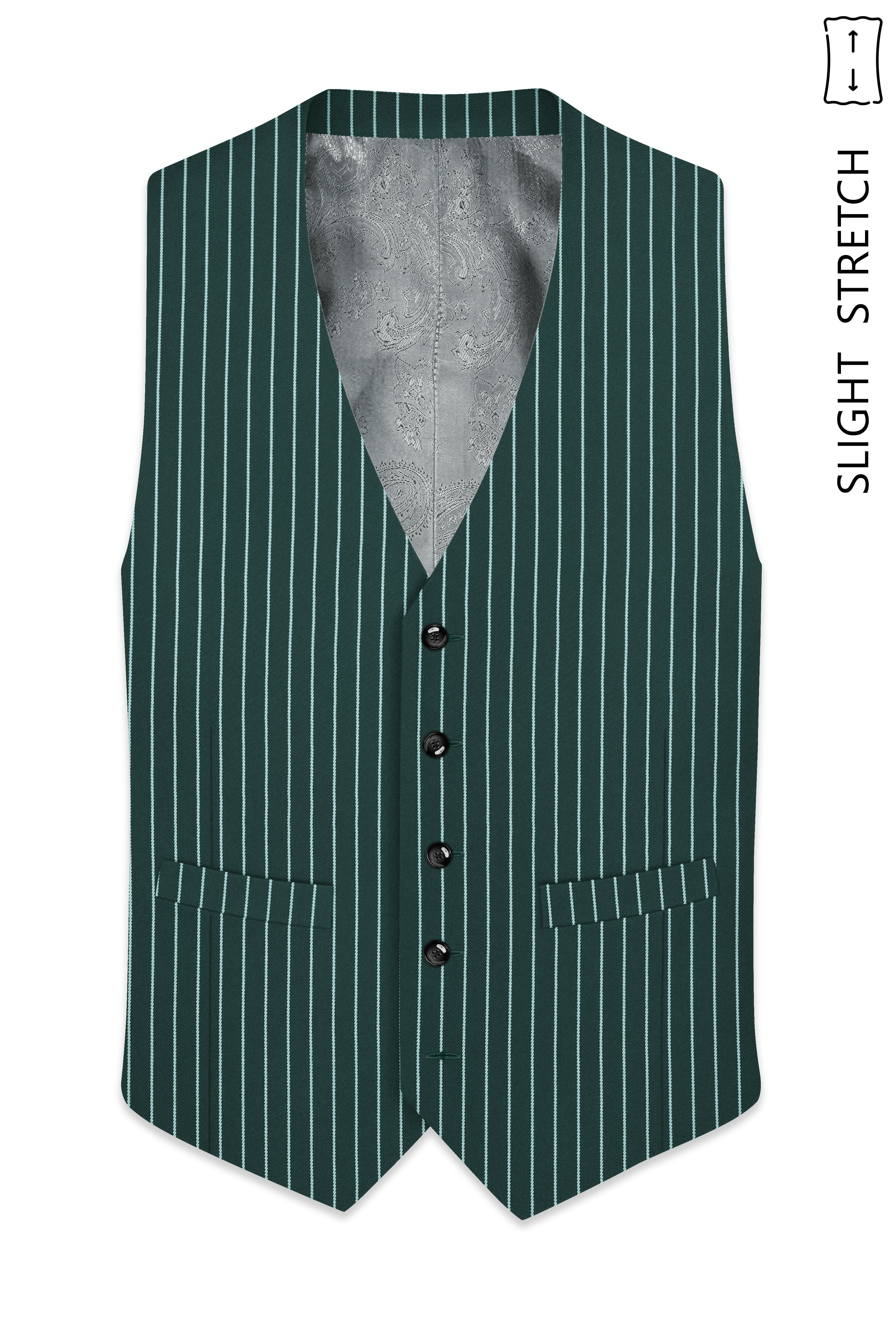 Forenza-Jungle Green And Bright White Chalk Striped Wool Rich Slight Stretch Waistcoat