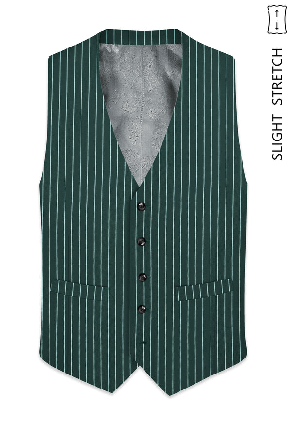 Forenza-Jungle Green And Bright White Chalk Striped Wool Rich Slight Stretch Waistcoat