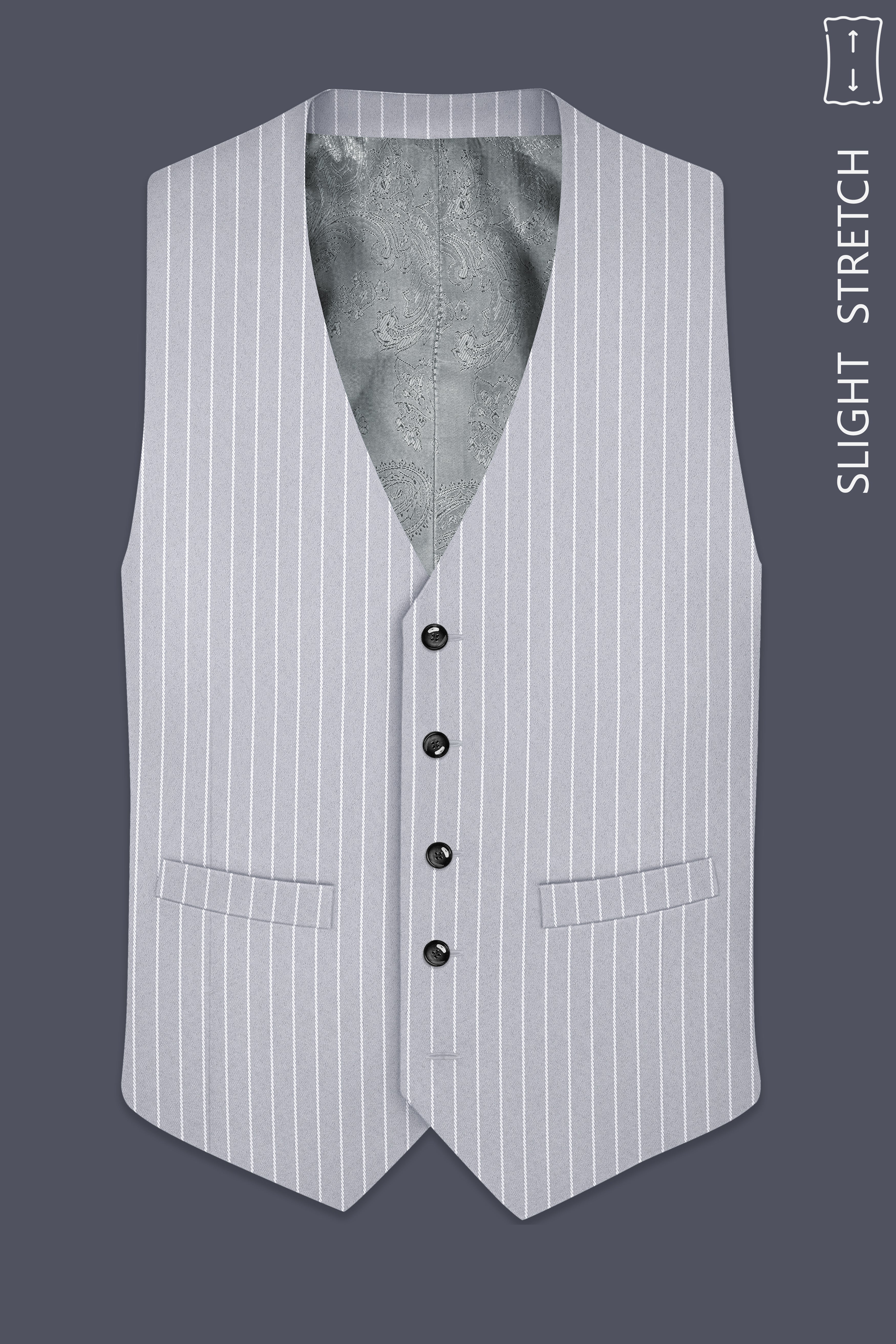 Sterlan-Goose Gray And Bright White Chalk Striped Wool Rich Slight Stretch Waistcoat