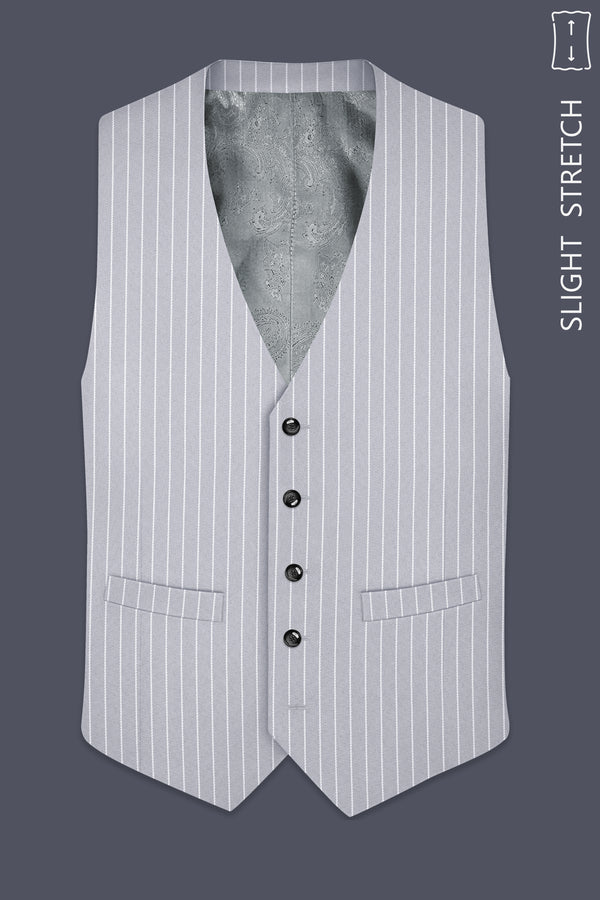 Sterlan-Goose Gray And Bright White Chalk Striped Wool Rich Slight Stretch Waistcoat