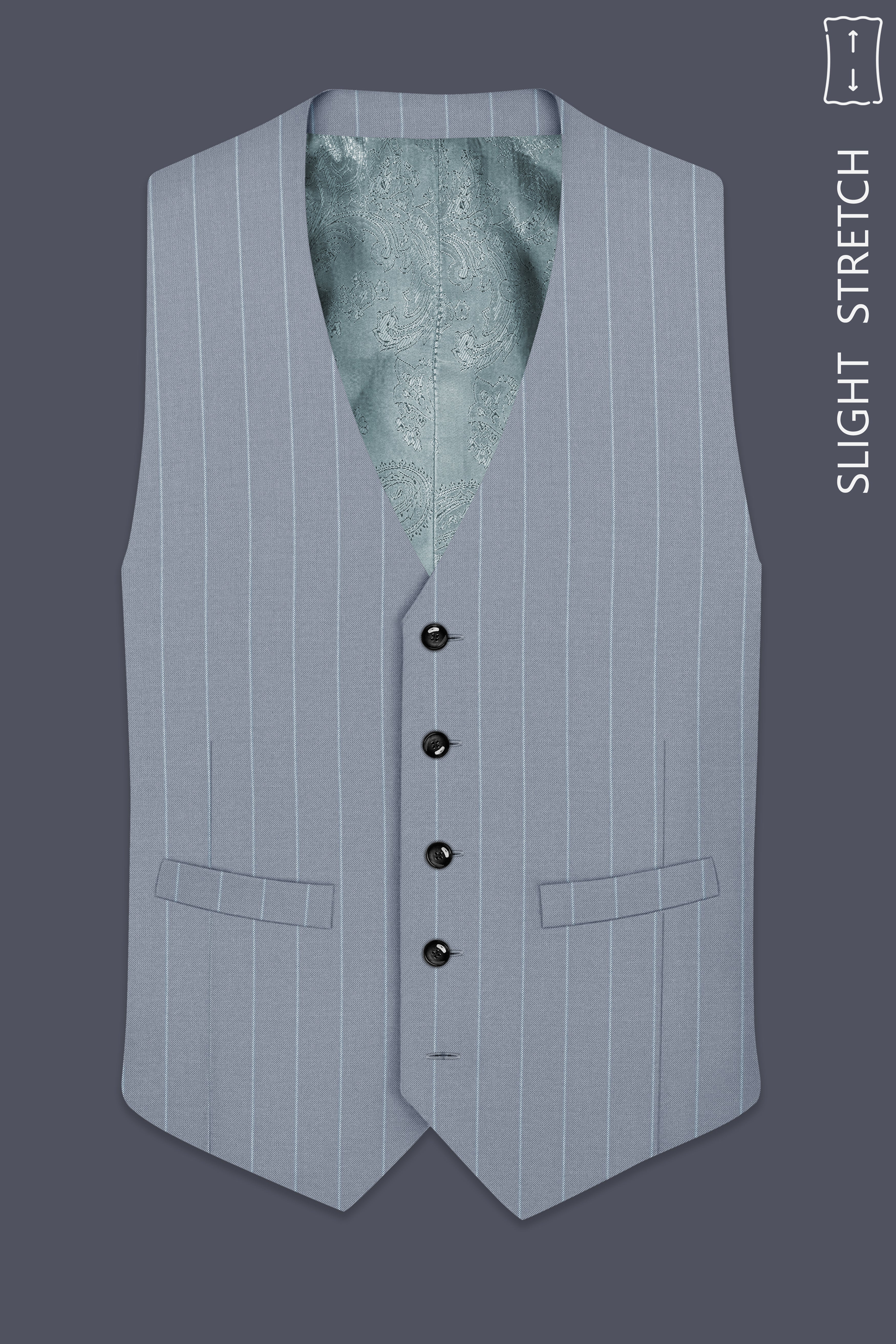 Prestige-Regent Gray And Bright White Chalk Striped Wool Rich Slight Stretch Waistcoat