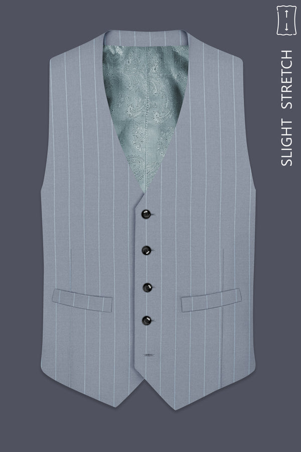 Prestige-Regent Gray And Bright White Chalk Striped Wool Rich Slight Stretch Waistcoat