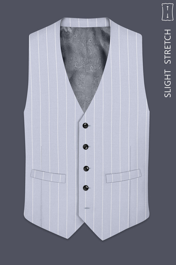 Axiom-Loblolly Gray And Bright White Chalk Striped Wool Rich Slight Stretch Waistcoat