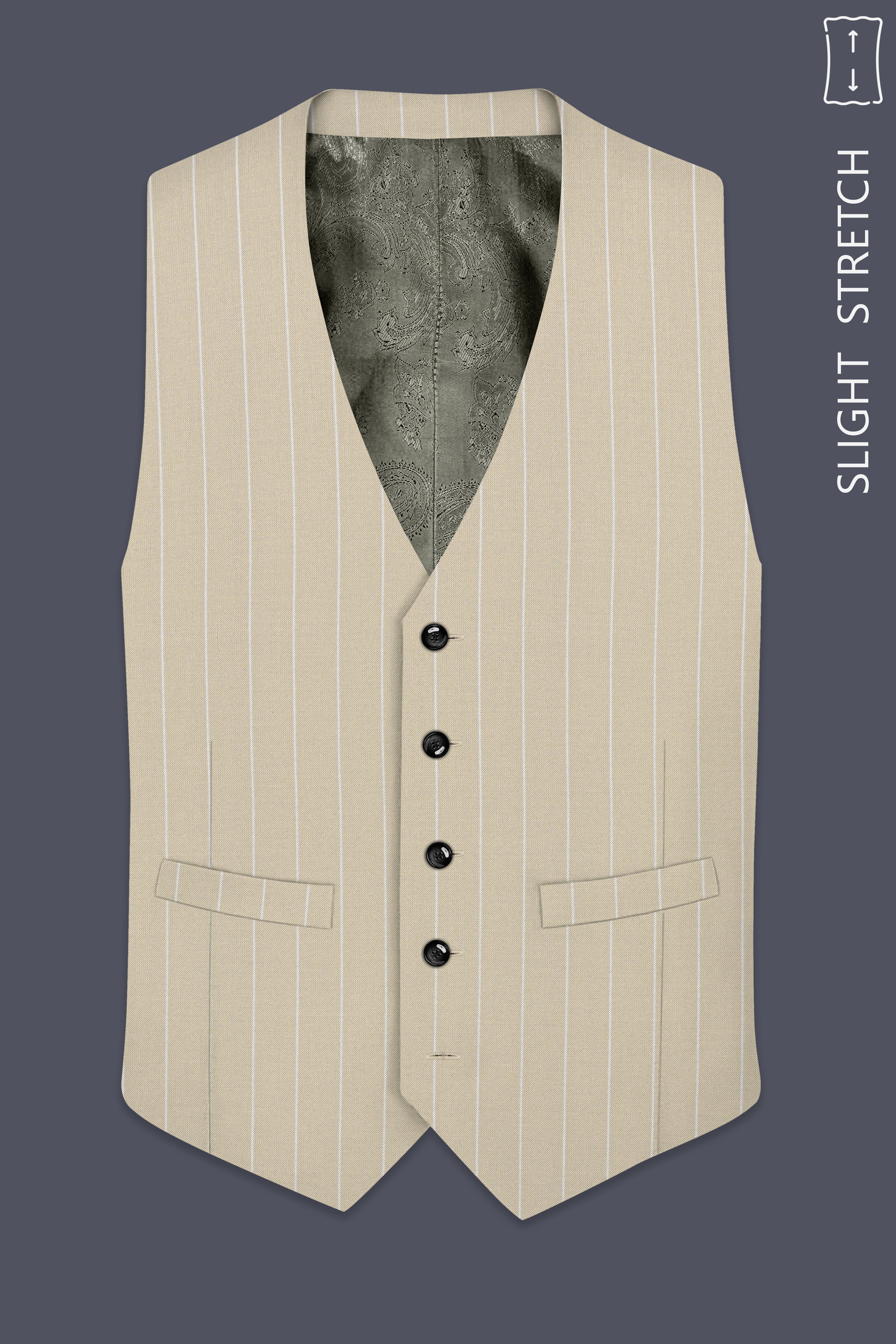 Lumier-Akaroa Cream And Bright White Chalk Striped Wool Rich Slight Stretch Waistcoat