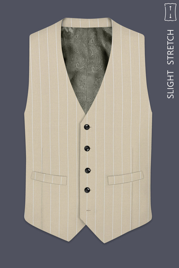 Lumier-Akaroa Cream And Bright White Chalk Striped Wool Rich Slight Stretch Waistcoat