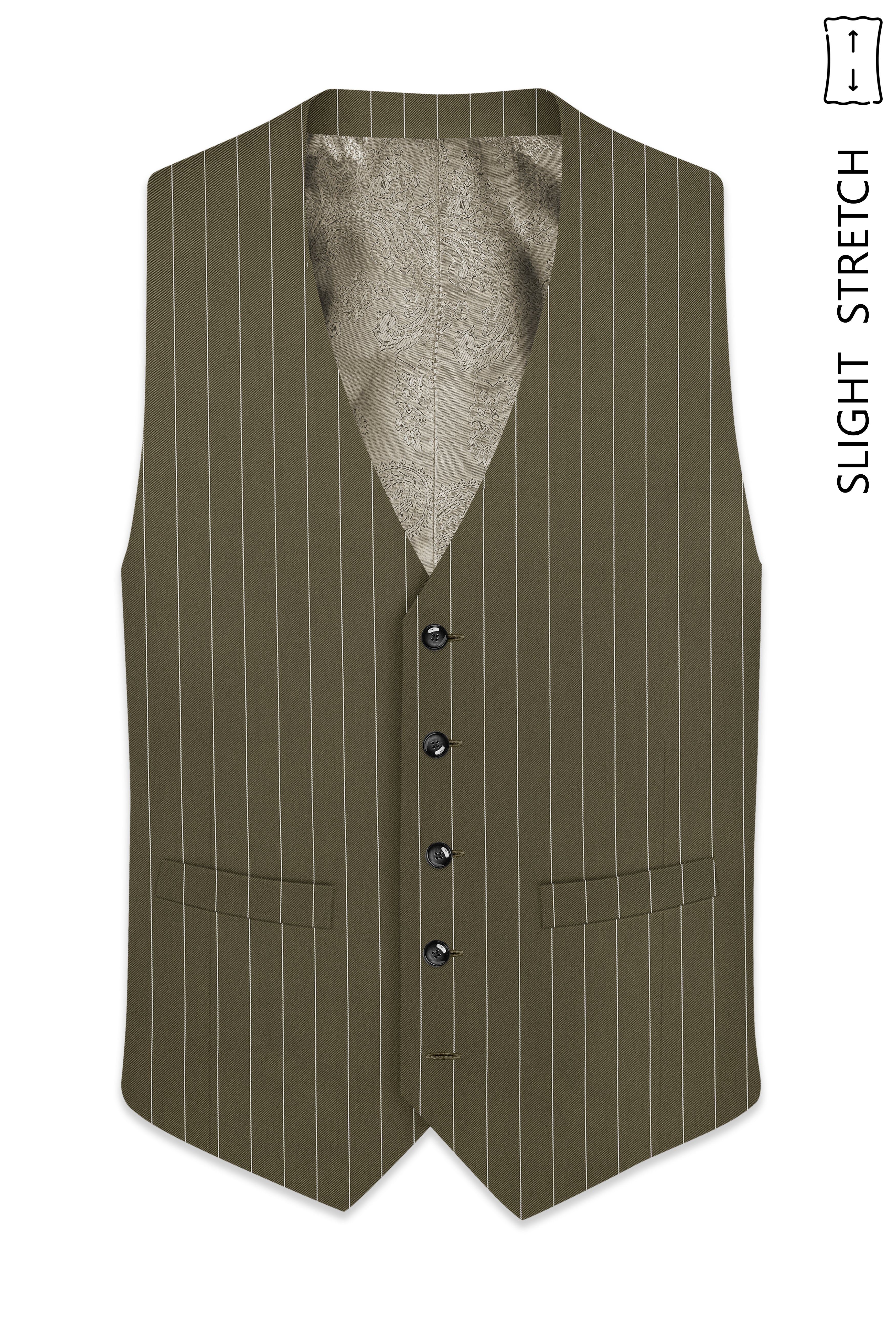 Pinacle-Hamlock Brown And Bright White Chalk Striped Wool Rich Slight Stretch Waistcoat