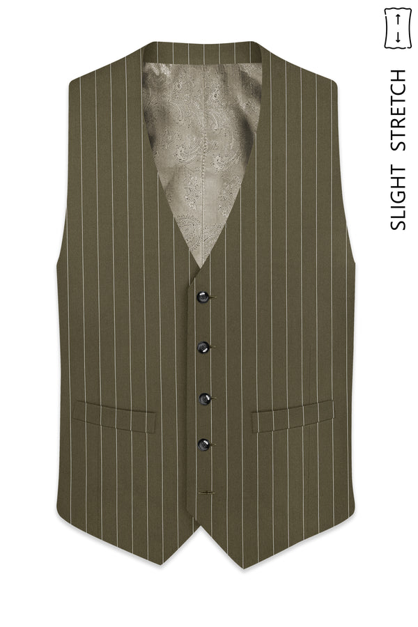 Pinacle-Hamlock Brown And Bright White Chalk Striped Wool Rich Slight Stretch Waistcoat