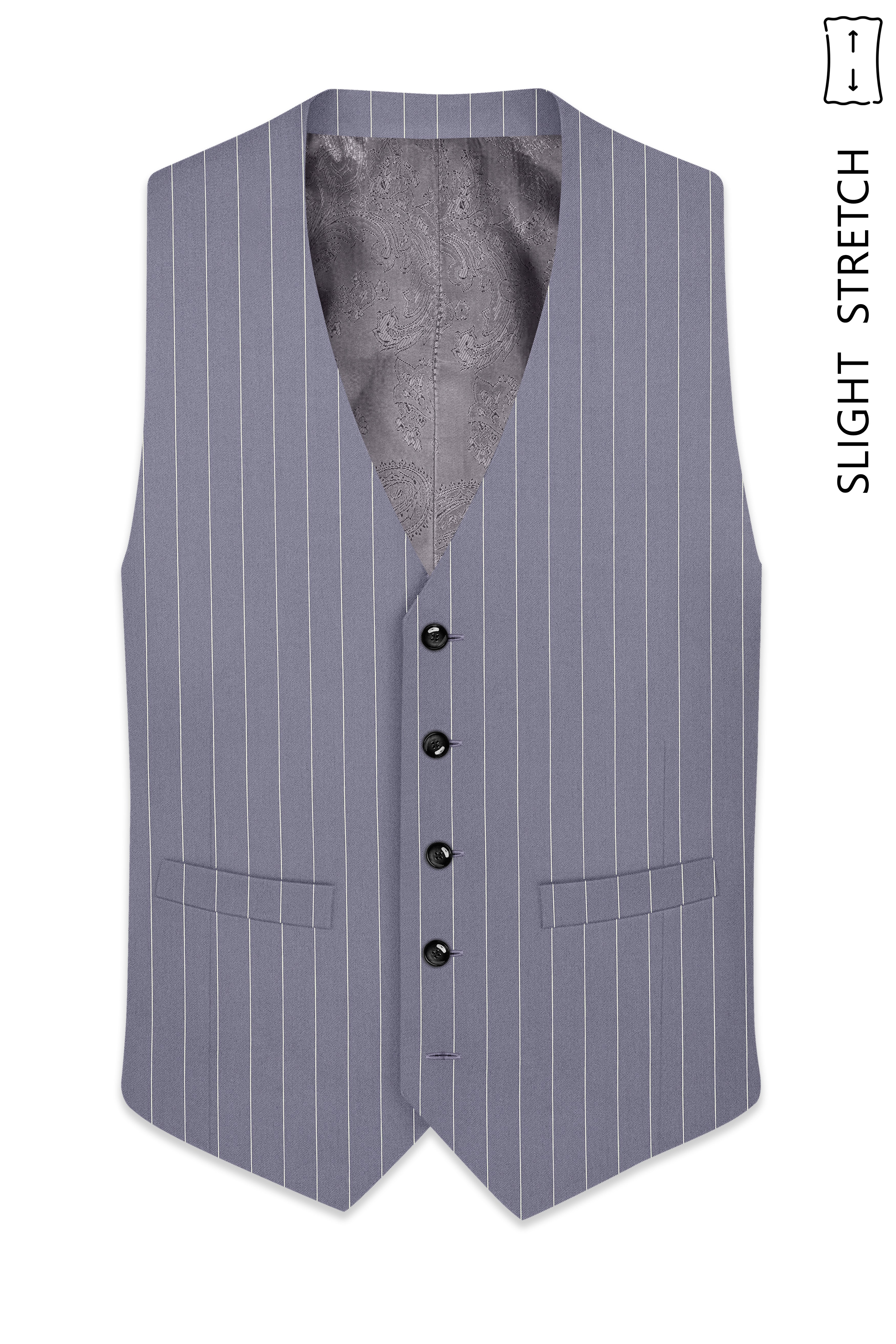 Regent-Mobster Gray And Bright White Chalk Striped Wool Rich Slight Stretch Waistcoat